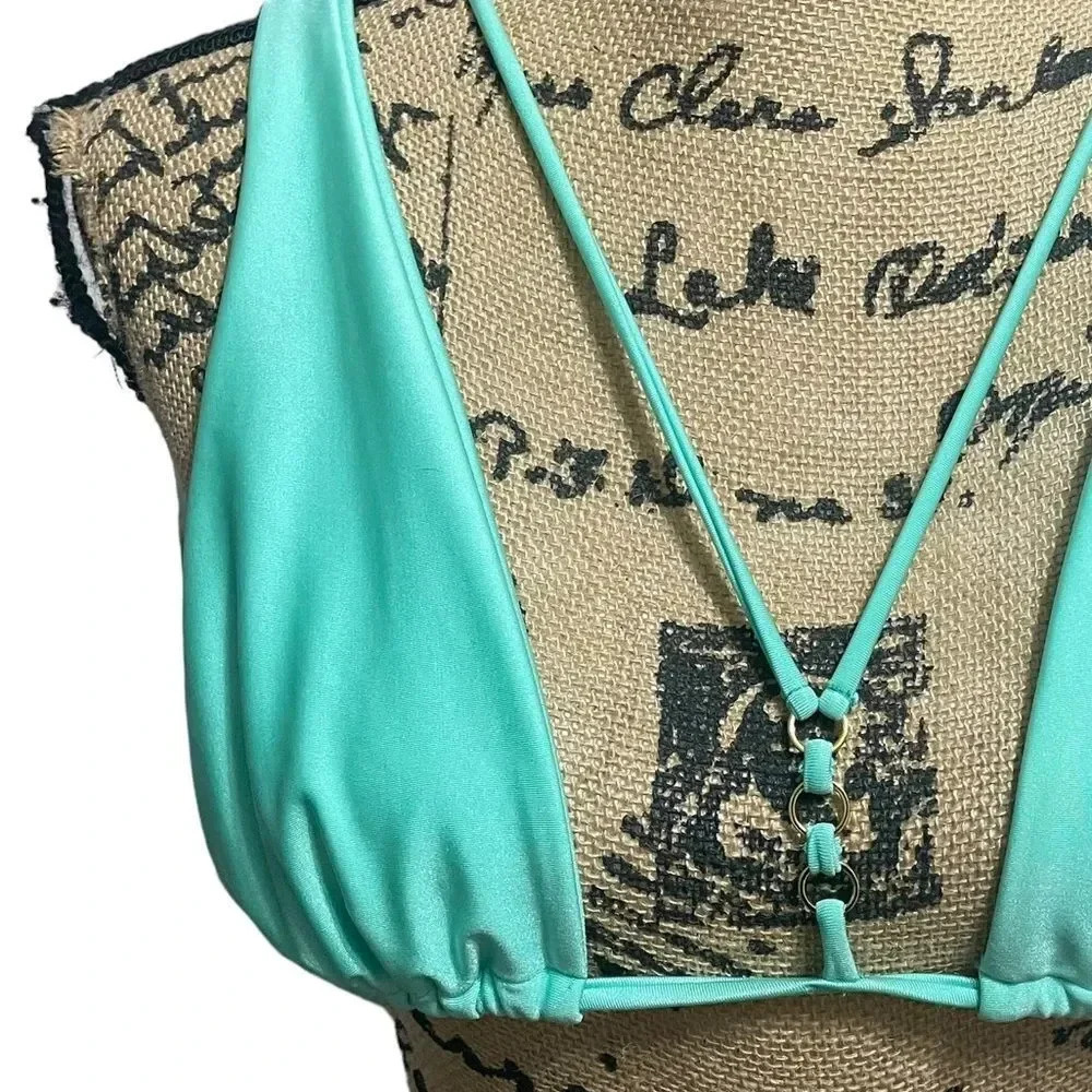 Beach Bunny Ireland High Apex Strappy Bikini Top Mint Size Large - Picture 5 of 7